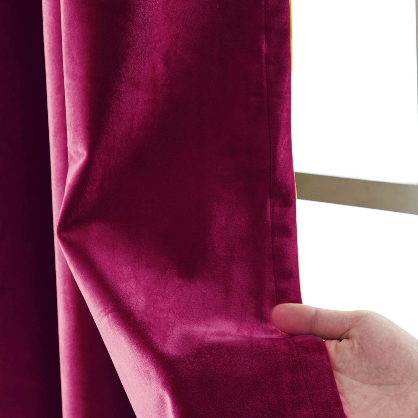 Grey Maroon Two Tone Velvet Eyelet Curtains for Bedroom, Living Room