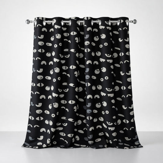 Lunaville Halloween Eyeballs Curtain Single Panel Glow in the Dark Black White