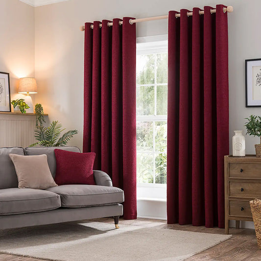 Mulberry Maroon Boucle Plain Eyelet Curtains - Pair