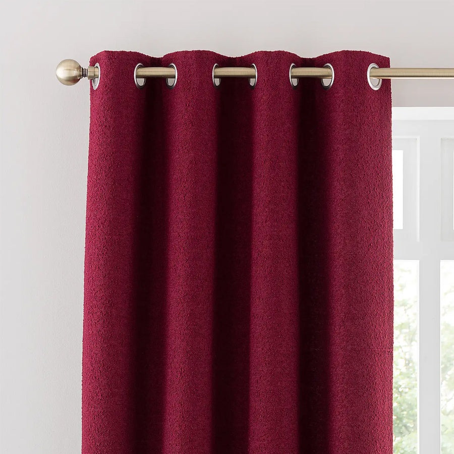 Mulberry Maroon Boucle Plain Eyelet Curtains - Pair