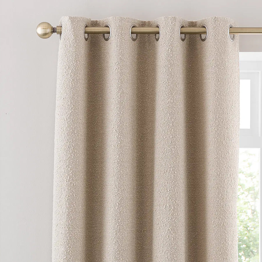 Natural Color Boucle Plain Eyelet Curtains - Pair