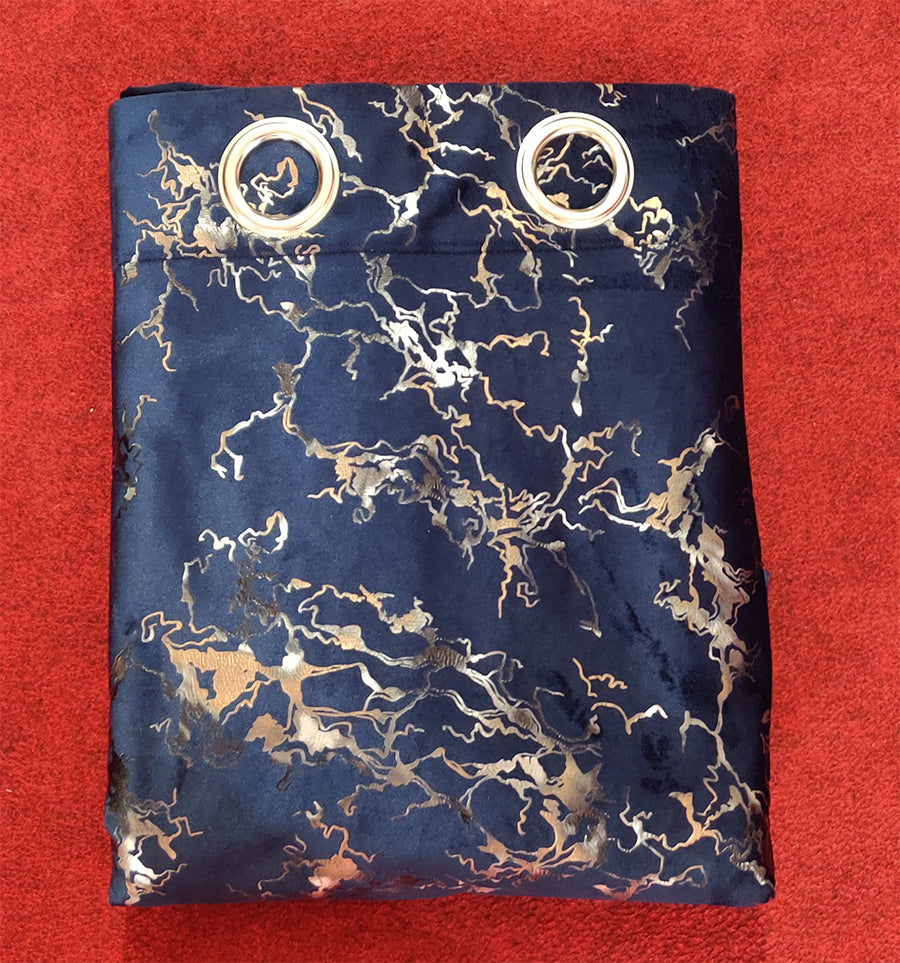 Deep Navy Blue Textured Velvet Curtain