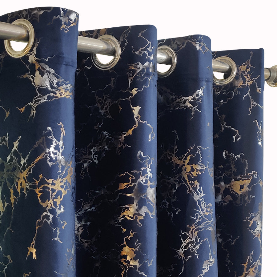 Deep Navy Blue Textured Velvet Curtain