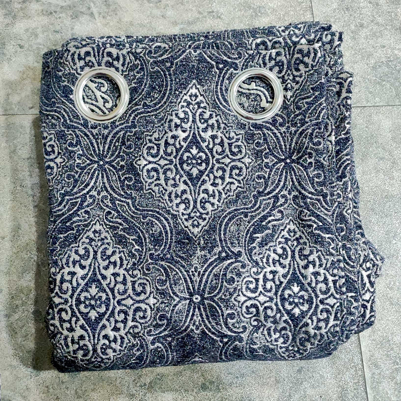 Blue Thick Viscose Wavy Fall Style Curtain