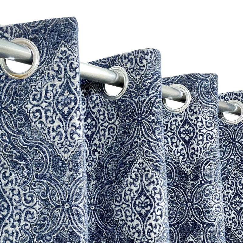 Blue Thick Viscose Wavy Fall Style Curtain