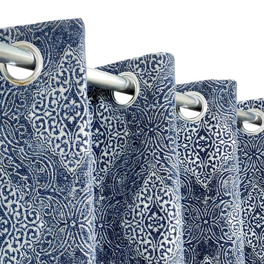 Blue Thick Viscose Wavy Fall Style Curtain