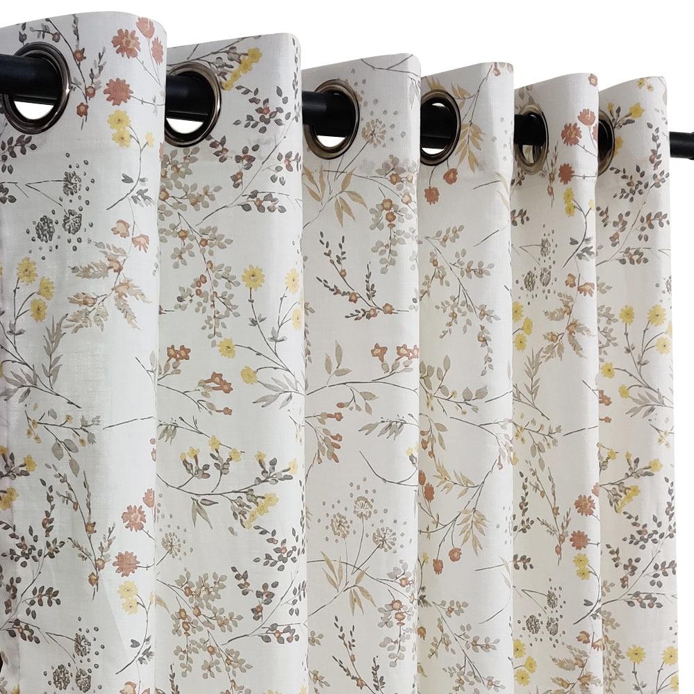 Leaf Print Duck Cotton Eyelet Curtain