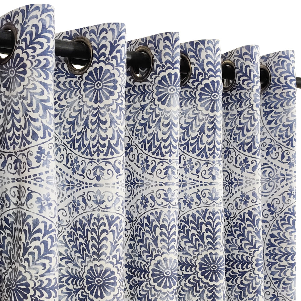 Blue Medallion Floral Cotton Curtain
