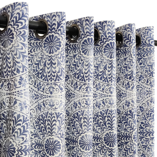 Blue Medallion Floral Cotton Curtain