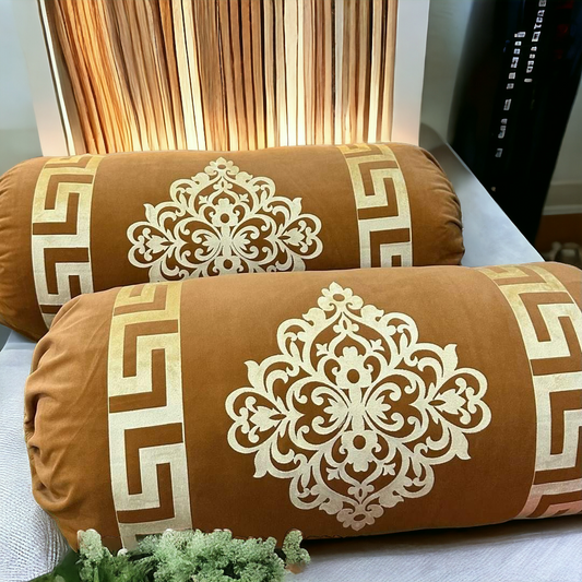 Mustard Velvet Round Pillow Cover Bolster Case - Pack of 2