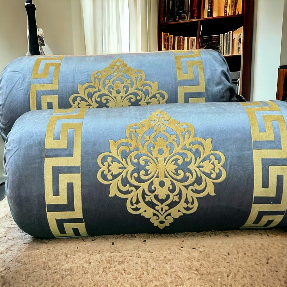 Grey Velvet Round Pillow Cover Bolster Case - Pack of 2