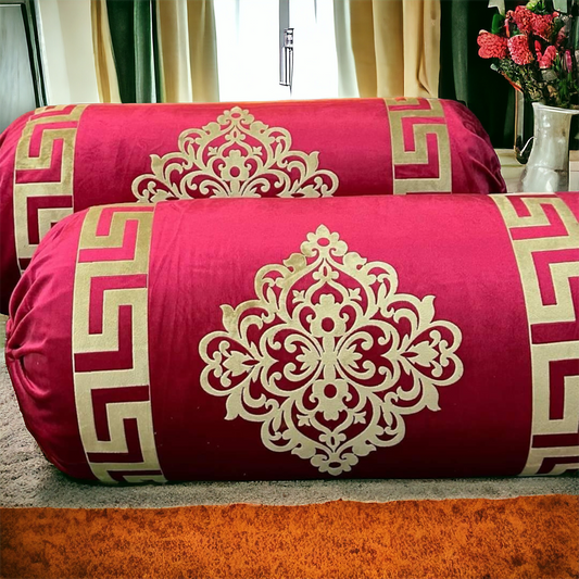 Red Velvet Round Pillow Cover Bolster Case - Pack of 2