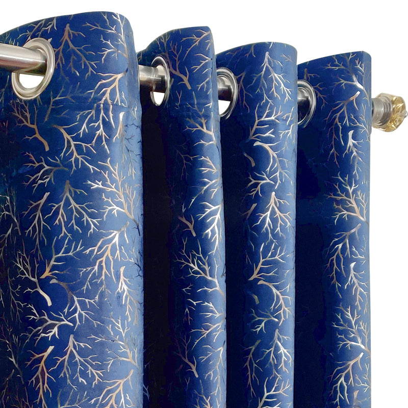 Royal Blue Tree Pattern Premium Velvet Curtain