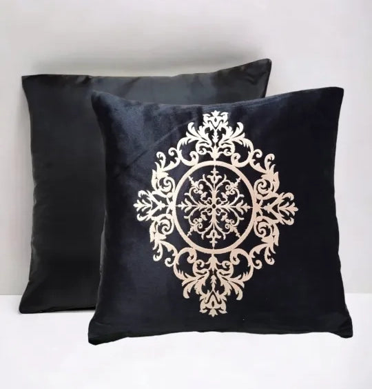Black Gold Velvet Laser Cushion Set of 2