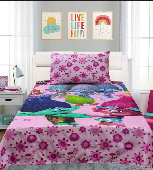 Stunning Printed Cotton Kids Bed Sheet With Pillowcase