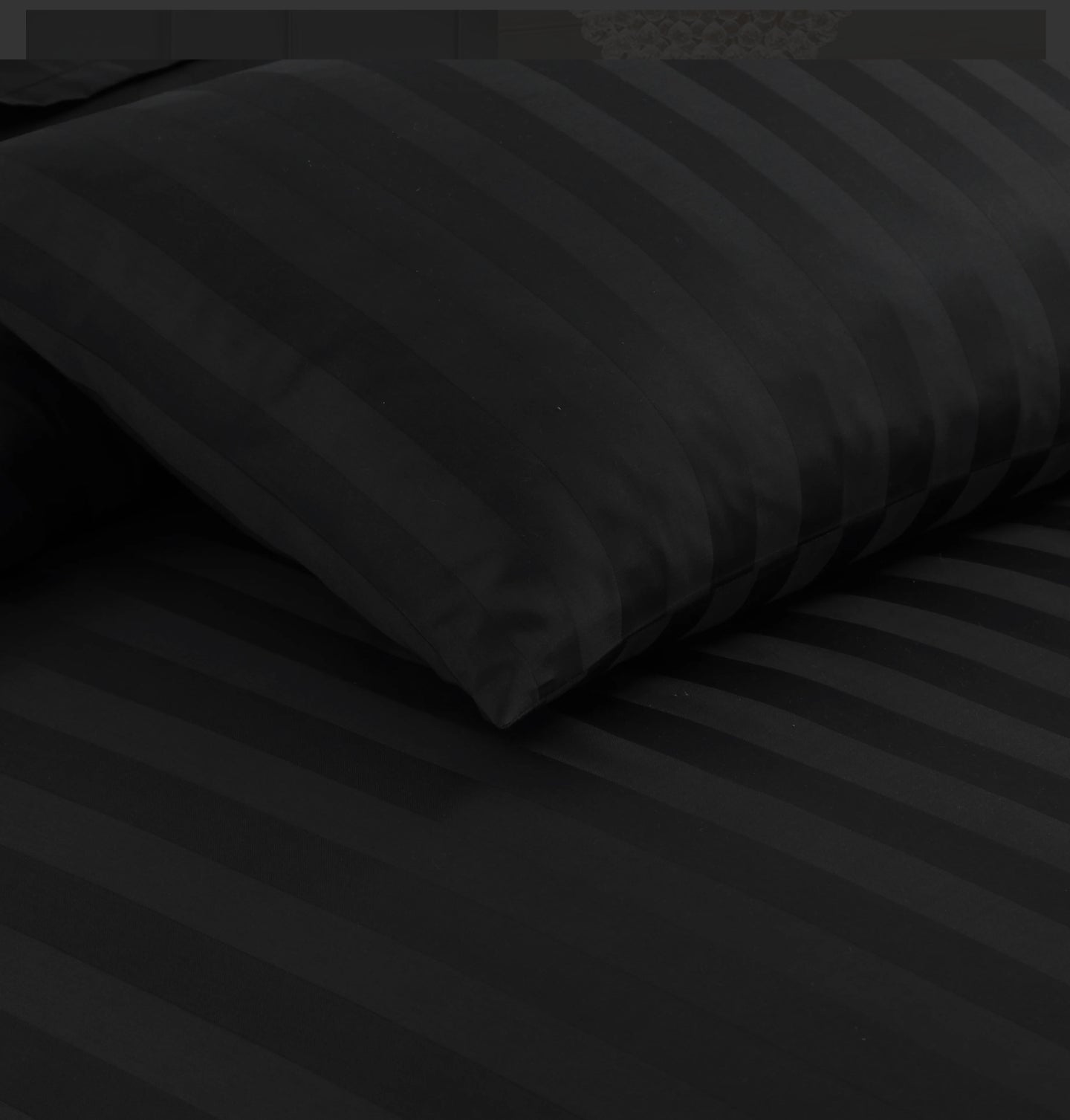 Black Striped Cotton Satin Duvet Cover Set - 8 Pieces