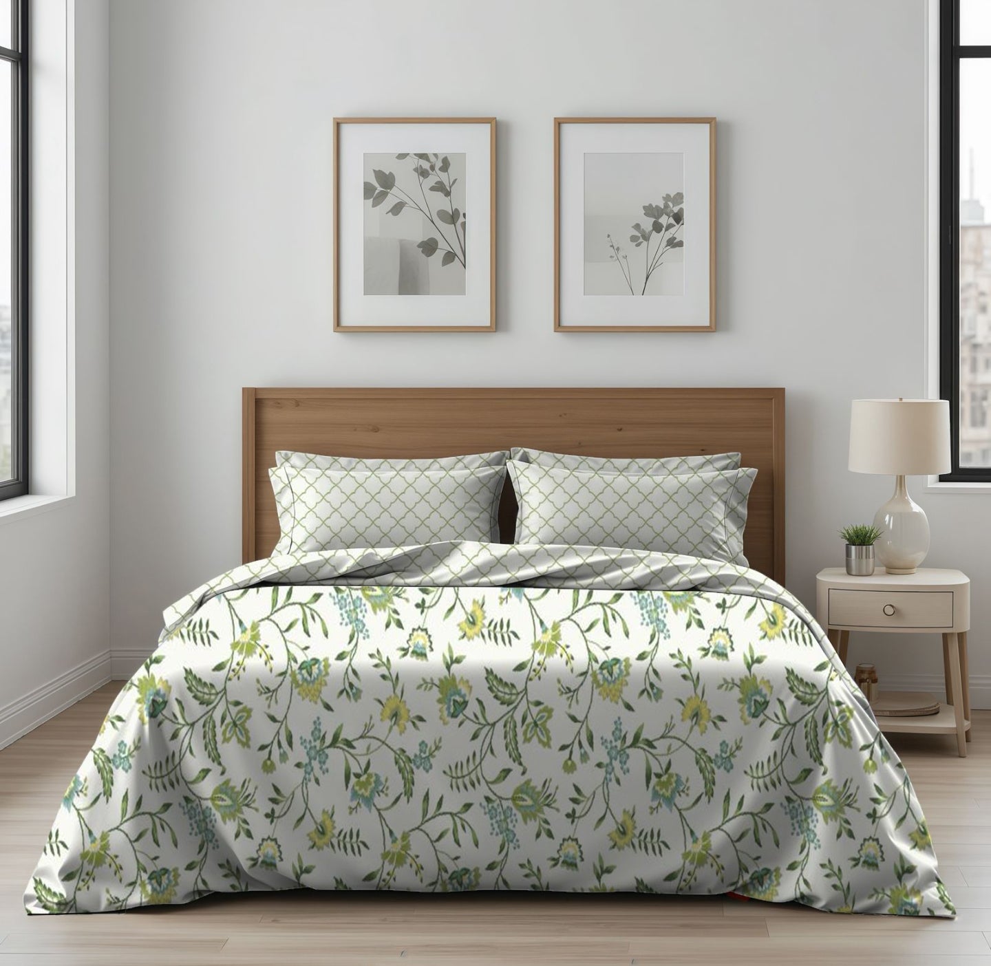 3 Pcs Pure Cotton Printed King Size Bed Sheet Set