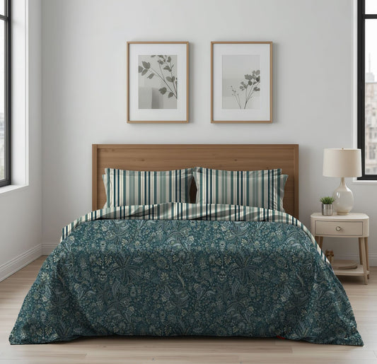 6 Pc's Pure Cotton King Size Bed Comforter & Flat Sheet Set