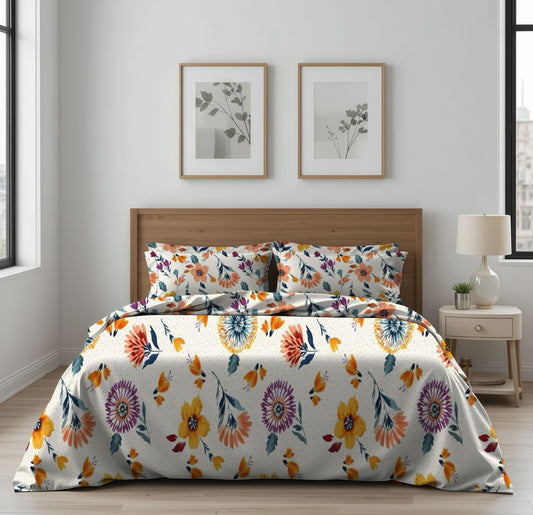 6 Pc's Pure Cotton King Size Bed Comforter & Flat Sheet Set