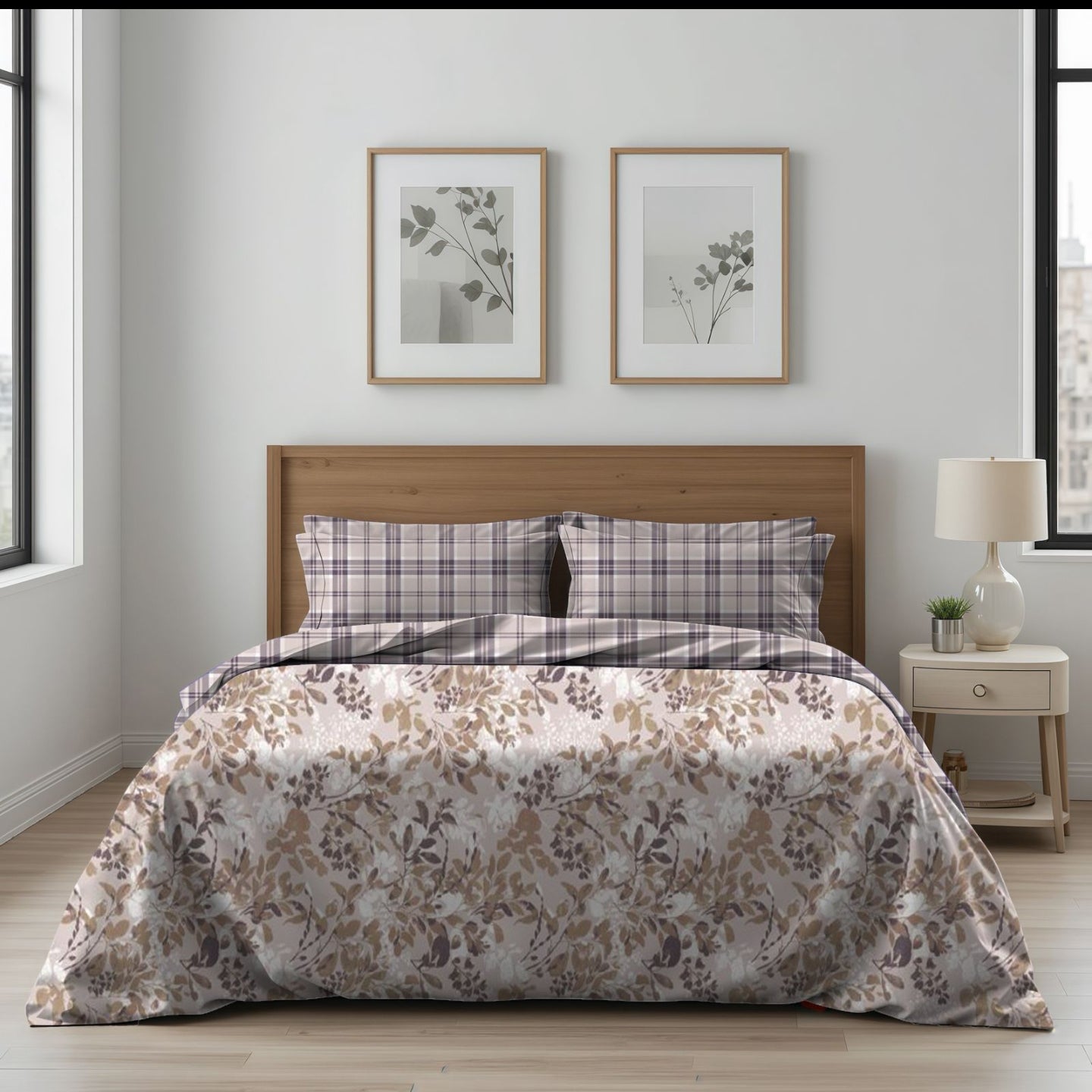 3 Pcs Pure Cotton Printed King Size Bed Sheet Set