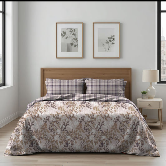 3 Pcs Pure Cotton Printed King Size Bed Sheet Set
