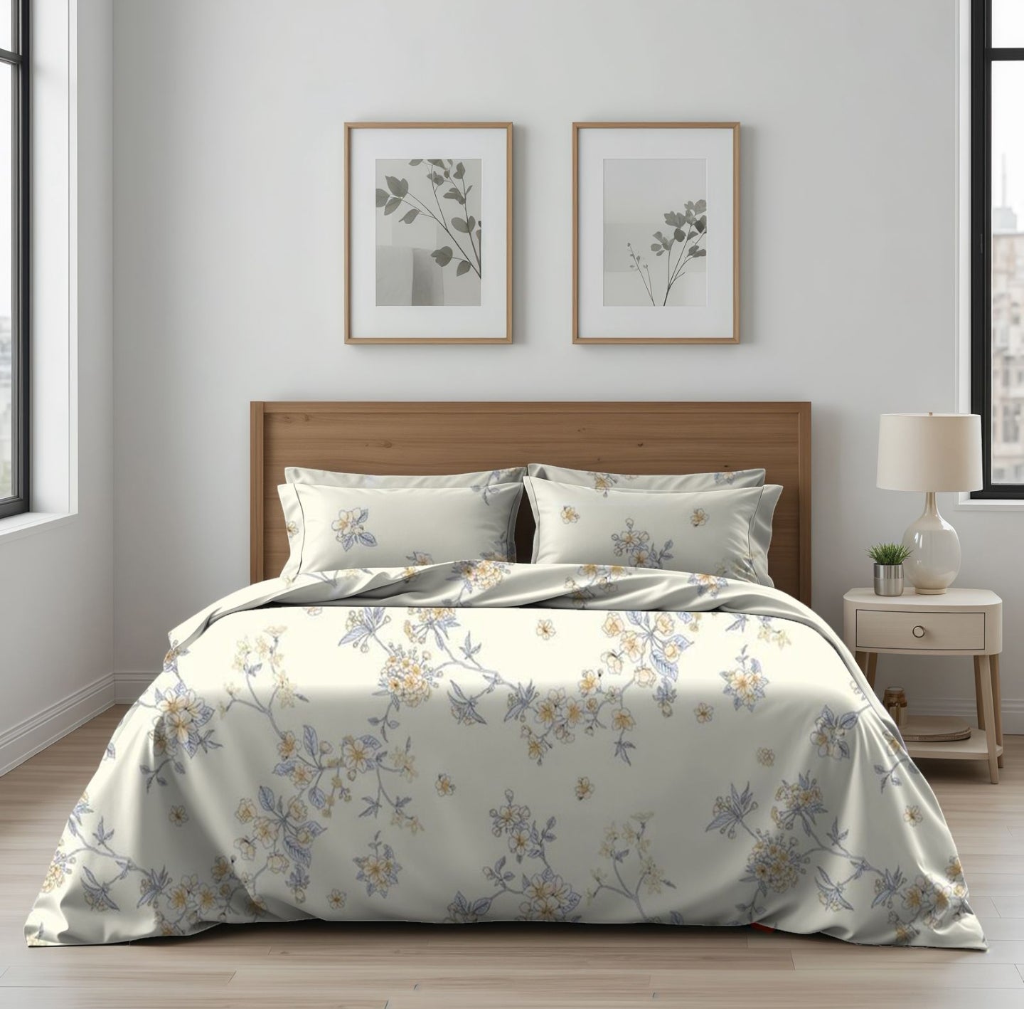 3 Pcs Pure Cotton Printed King Size Bed Sheet Set