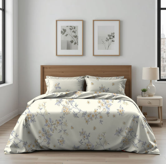 3 Pcs Pure Cotton Printed King Size Bed Sheet Set