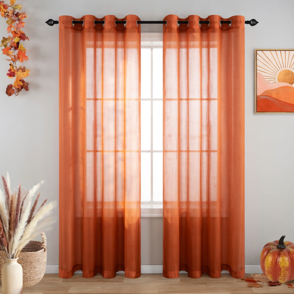 Terracotta Eyelet Sheer Curtain Pair