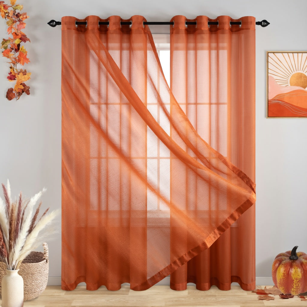 Terracotta Eyelet Sheer Curtain Pair