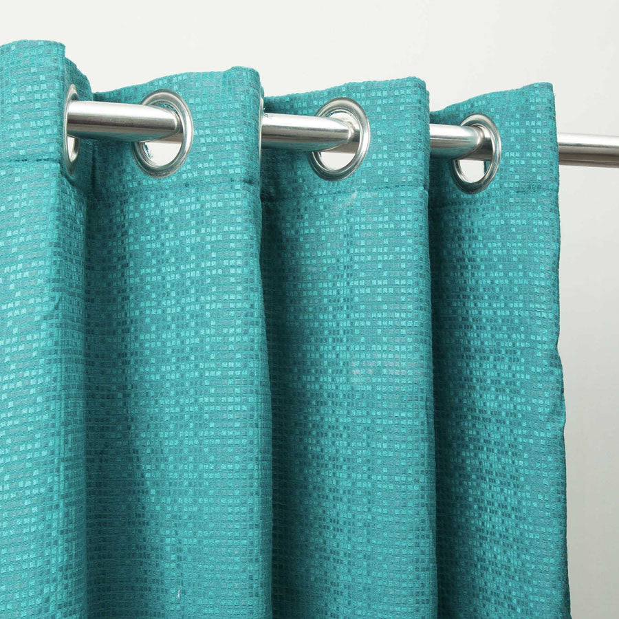 Turquoise Jacquard Eyelet Curtain