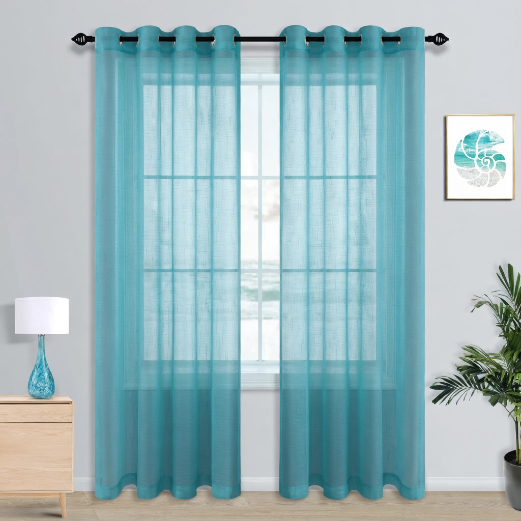 Turquoise Teal Eyelet Sheer Curtain Pair
