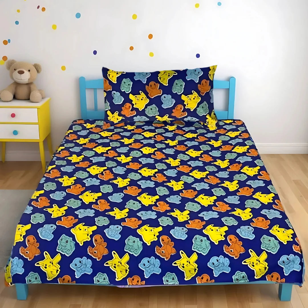 Pikachu Pokemon Printed Kids Single Bedsheet Set