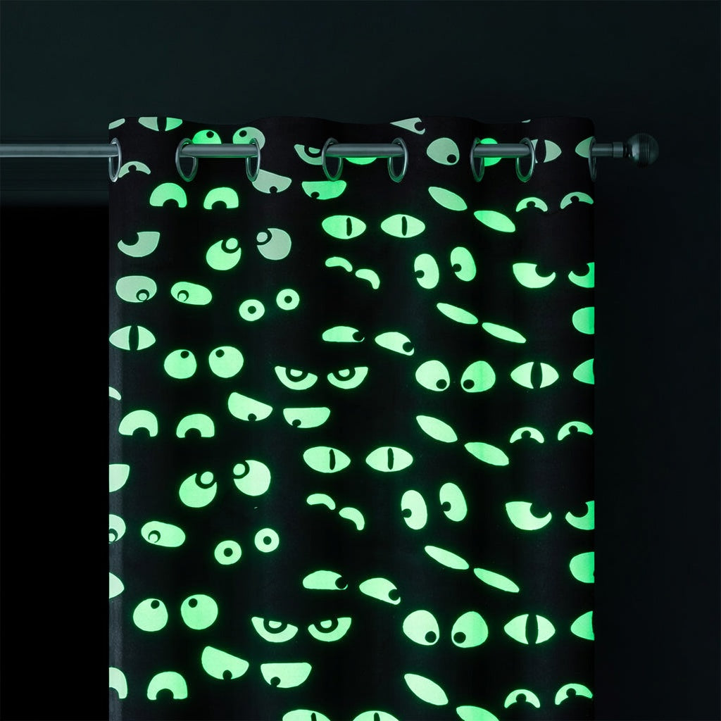 Lunaville Halloween Eyeballs Curtain Single Panel Glow in the Dark Black White