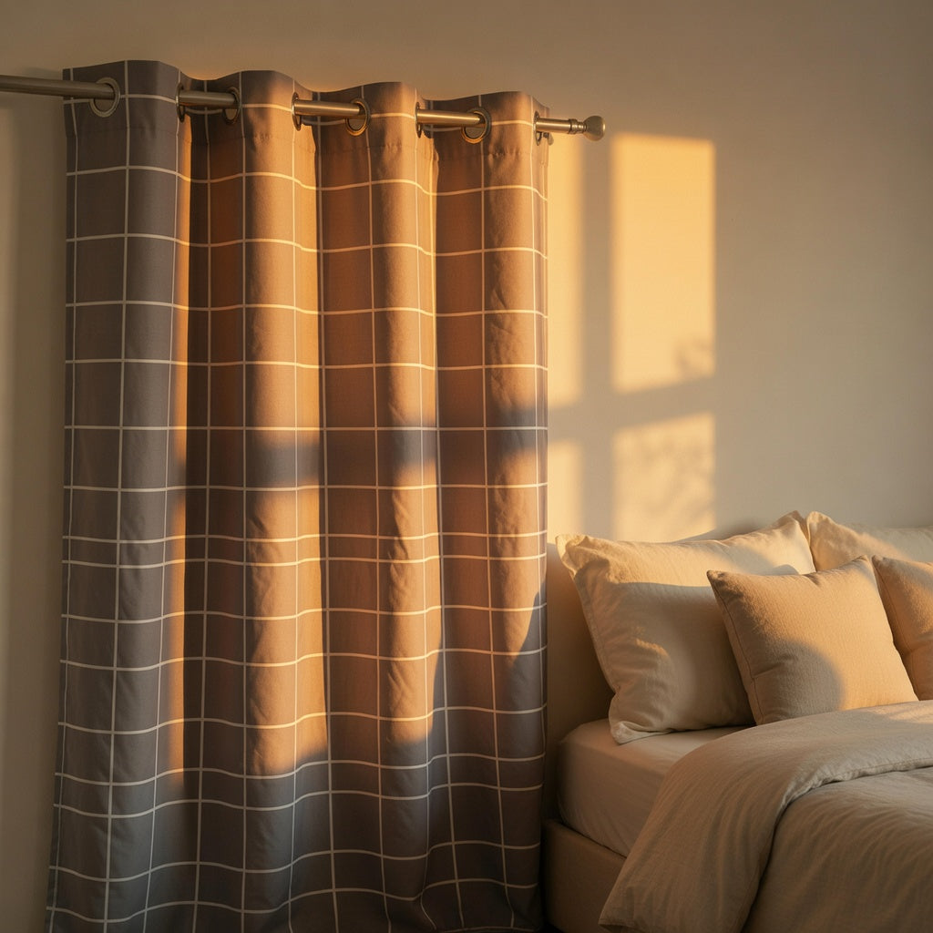 Grey Geometric Pattern Curtain Single Panel