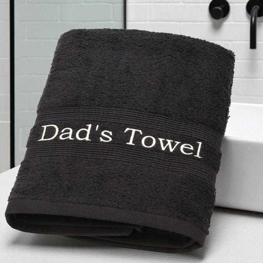 Dad's Towel Embroidered Black Cotton Bath Towel – Soft & Absorbent