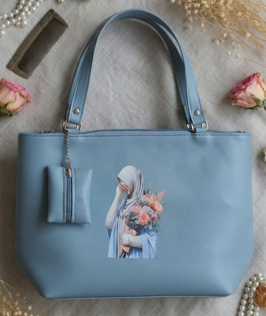 Baby Blue Floral Hijab Tote Bag