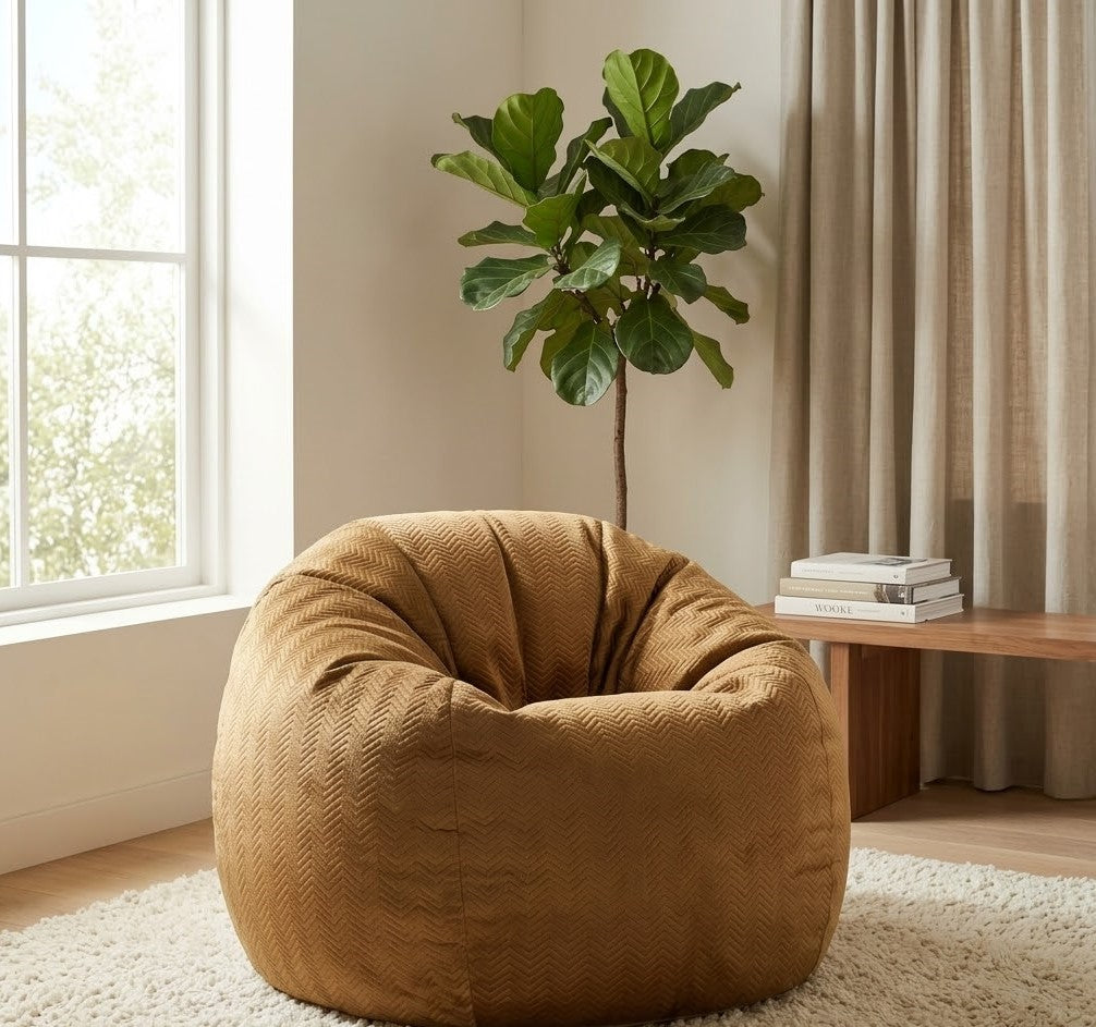 Elegant Brown Velvet Quilted Bean Bag for Adults