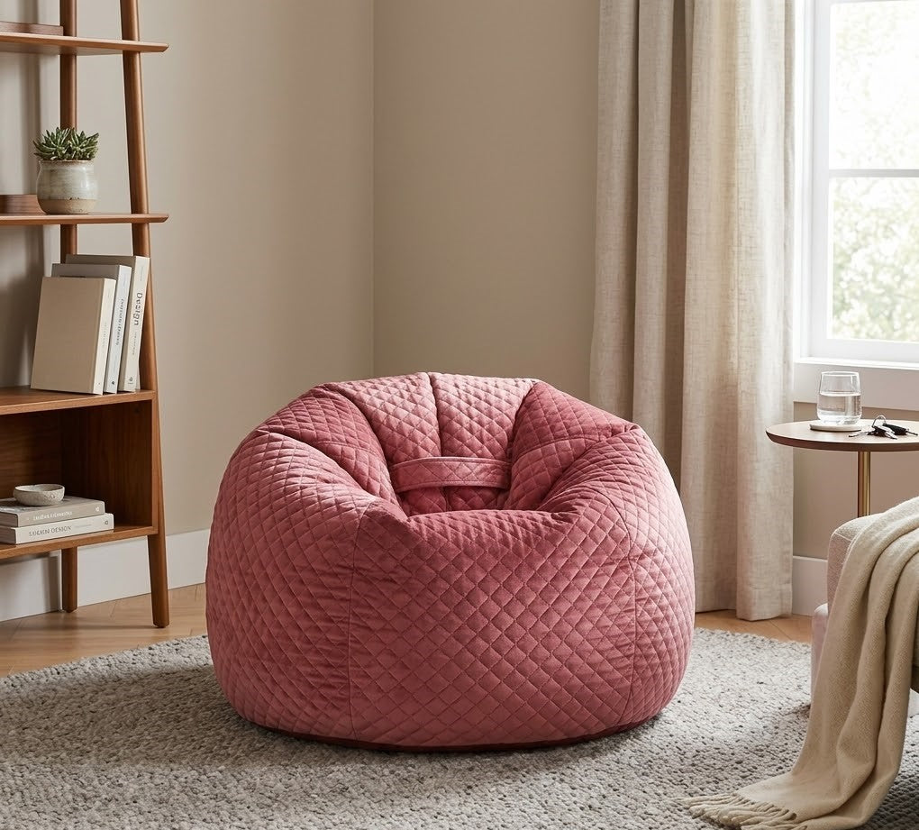 Elegant Pink Velvet Quilted Bean Bag for Adults