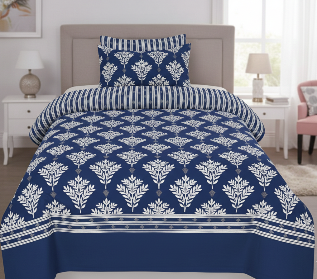 Printed Pure Cotton Single Bedsheet Set
