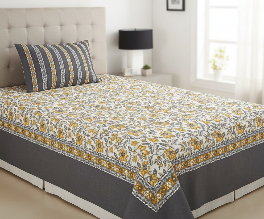 Printed Pure Cotton Single Bedsheet Set