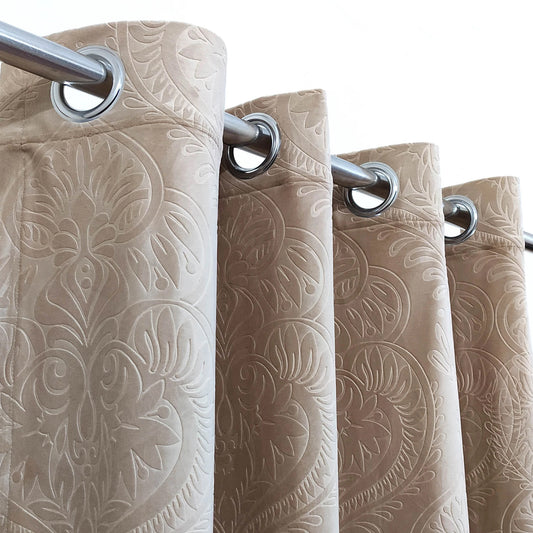 Luxurious Beige Self-Embossed Velvet Curtains – Soft, Stylish & Long-Lasting
