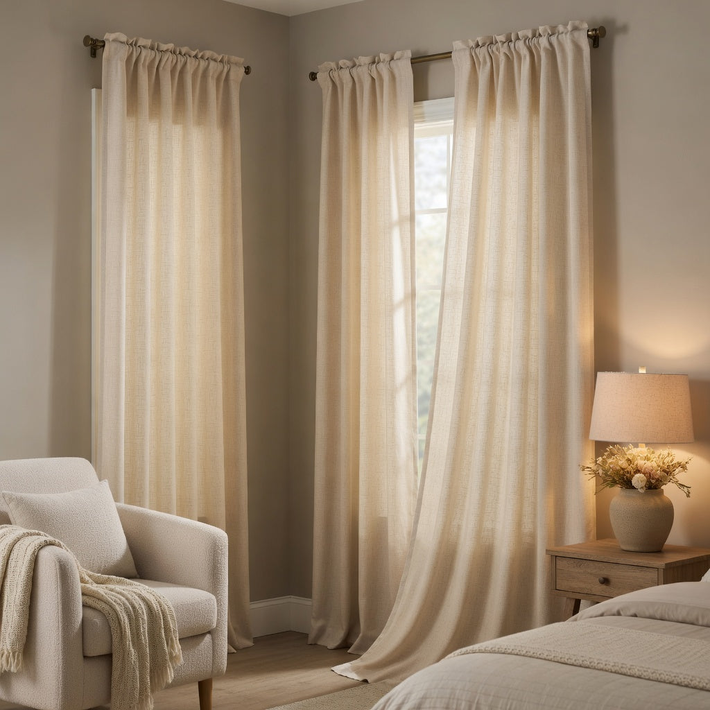 Beige Extra Wide Rod Pocket Chiffon Sheer Curtains - Pair