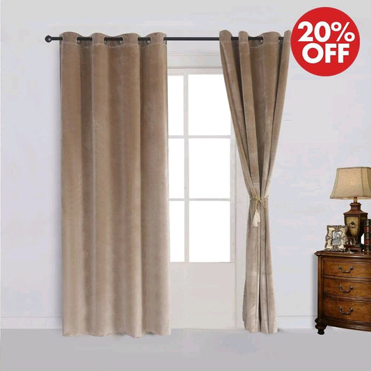 Beige Premium Velvet Curtain Pair