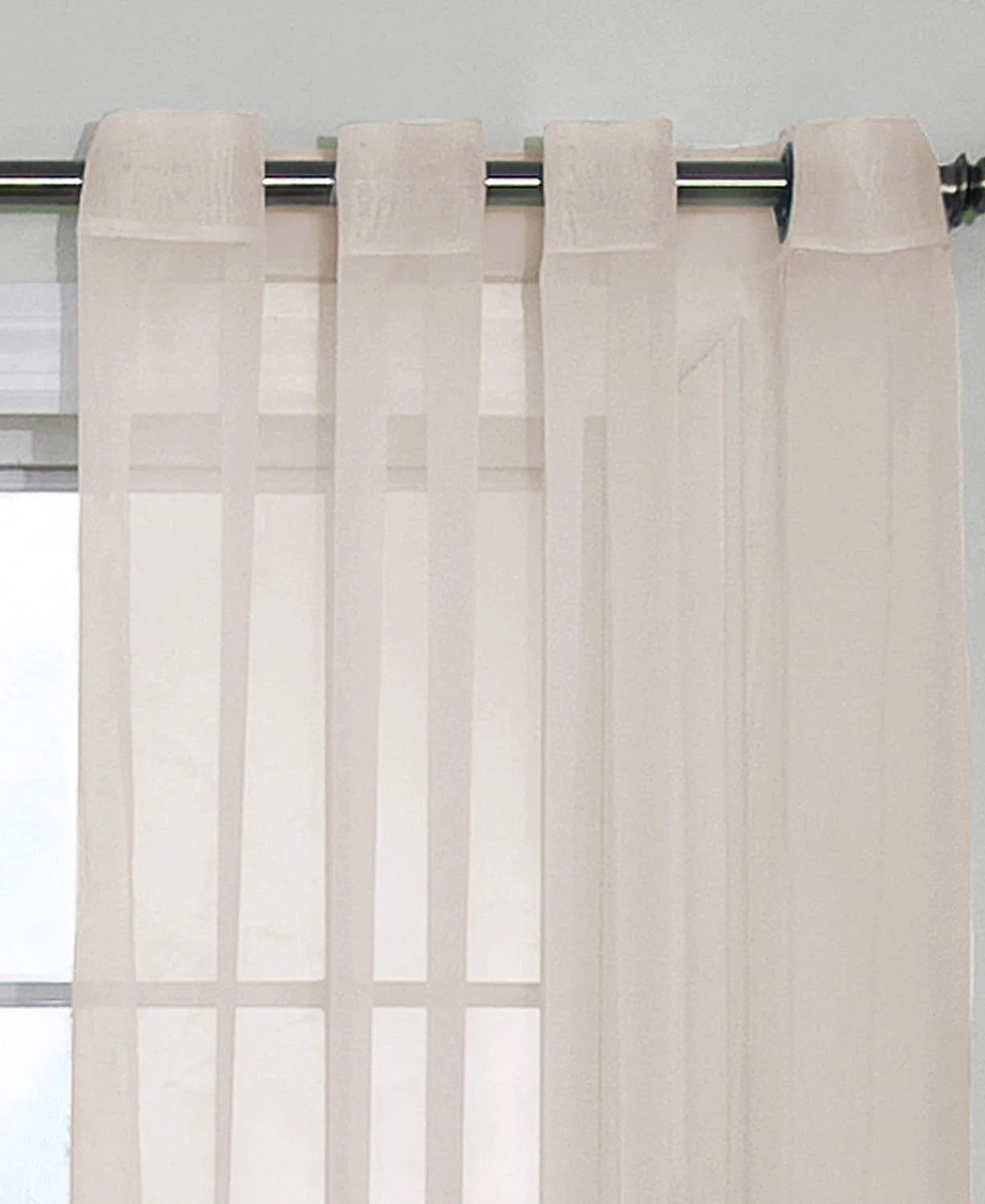 Plain Beige Net Sheer Chiffon Curtain - Pair