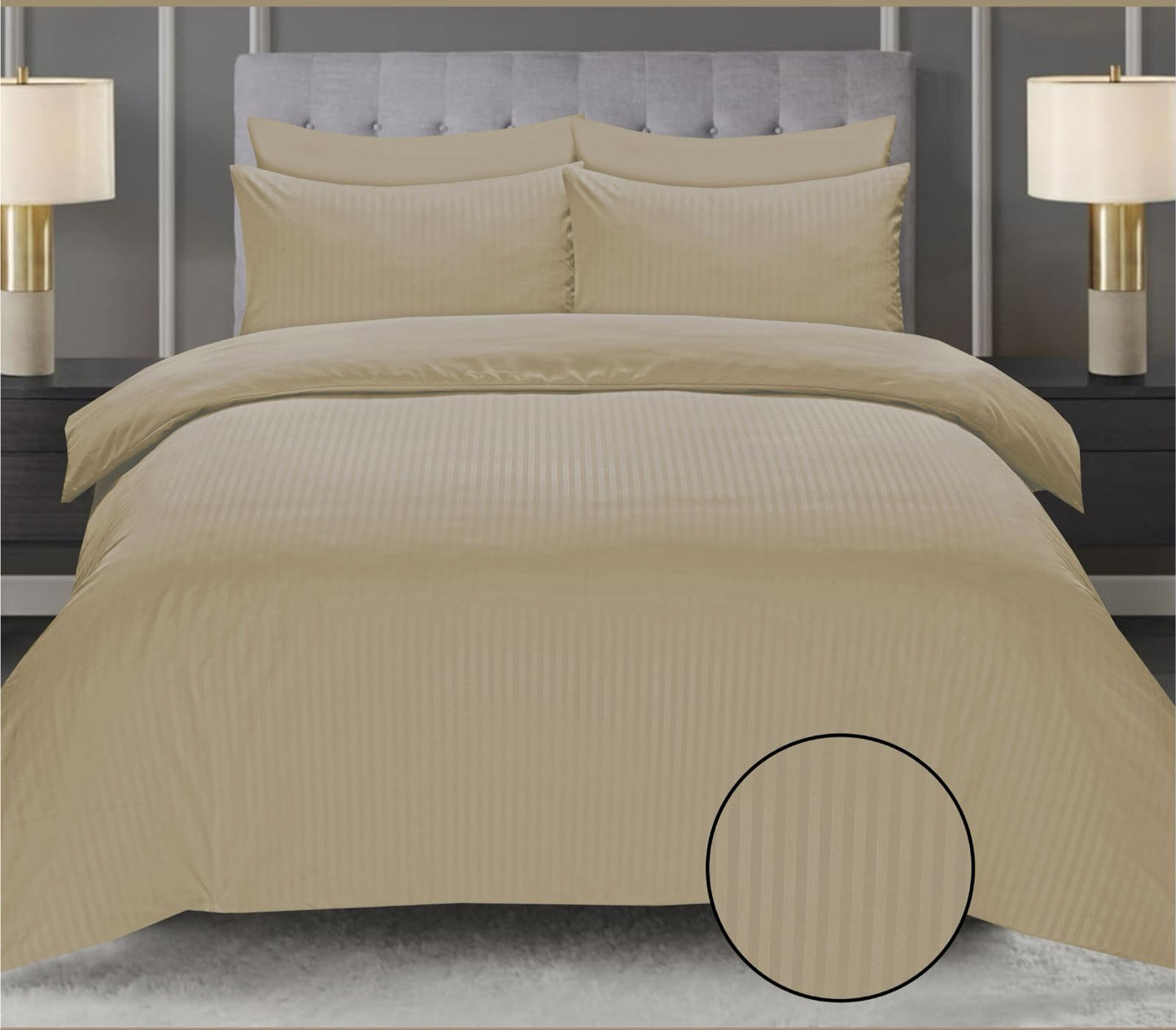 Beige Cotton Satin 6 Pieces Duvet Cover Set