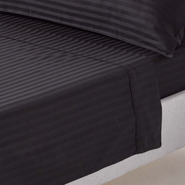 Black Egyptian Cotton Satin Wide Stripe Flat Sheet