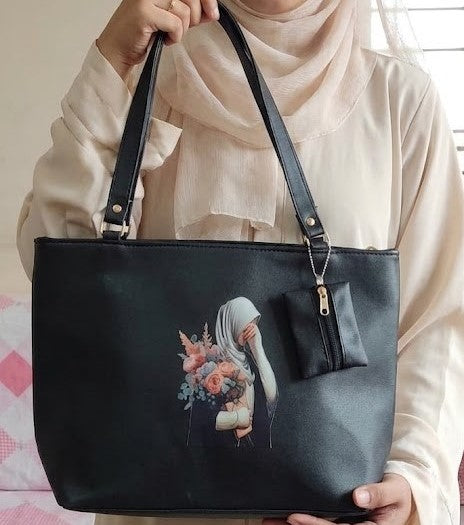 Elegant Black Floral Tote Bag