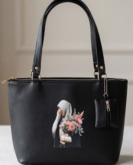 Elegant Black Floral Tote Bag