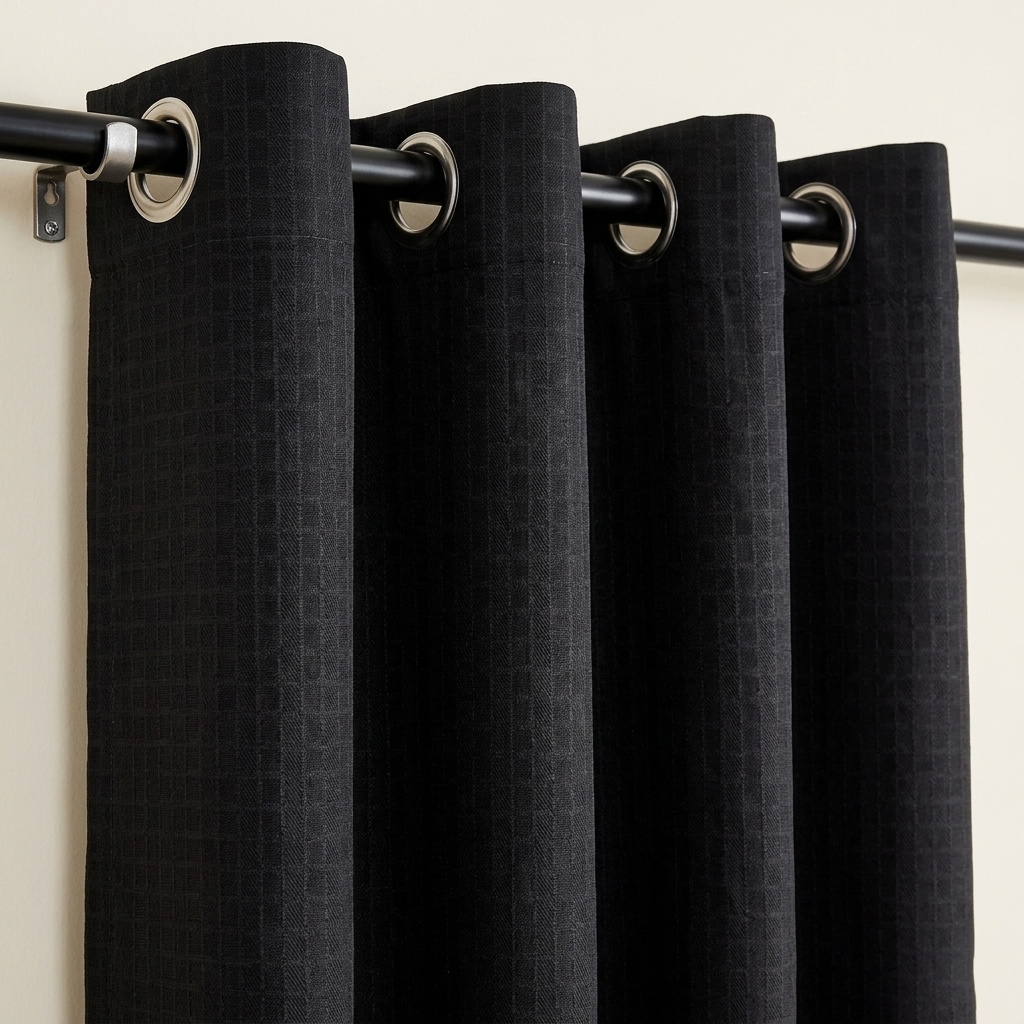 Black Midnight Waffle Weave Eyelet Heavyweight Curtain - Single Panel