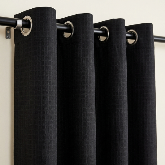 Black Midnight Waffle Weave Eyelet Heavyweight Curtain - Single Panel